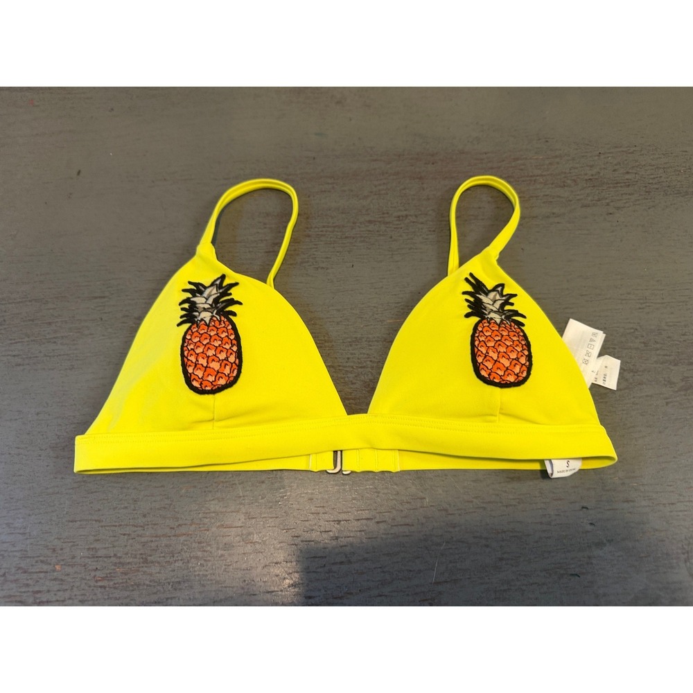 Hollister Neon Yellow Pineapple Embroidered Triangle Bikini Top Small